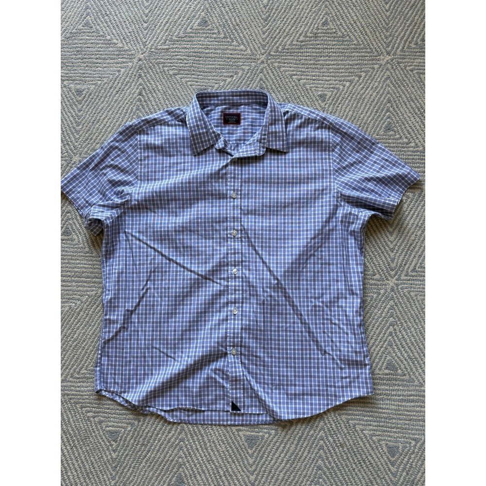 UNTUCKit Short Sleeve Button Shirt - Blue/White/Blue - 2XL
